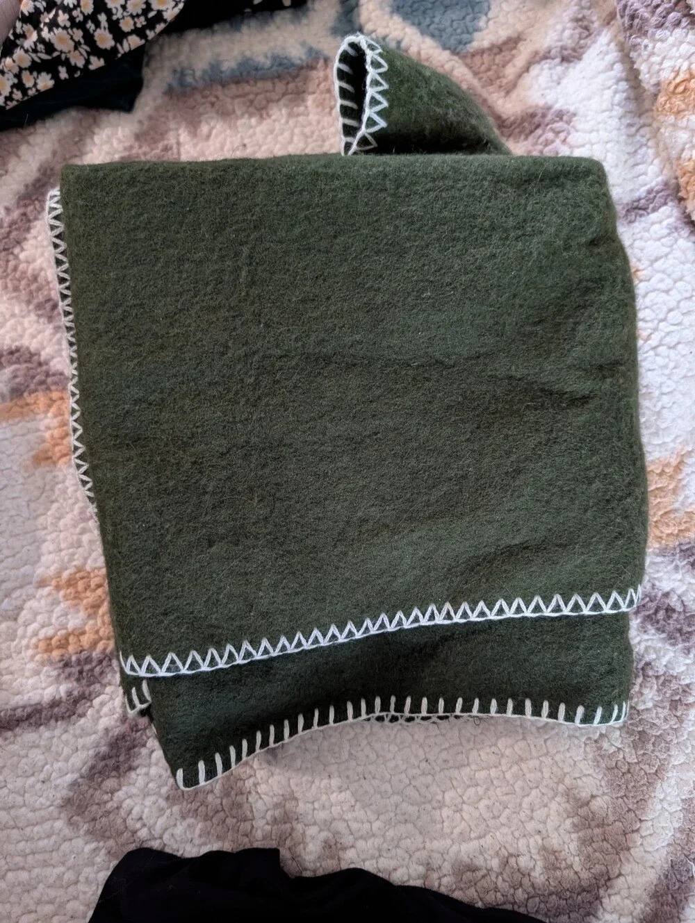 Madewell Olive Green Wool Blanket Stitch Scarf